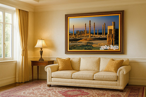 نصب تابلو فرش در قسمت بالای مبل در پذیرایی