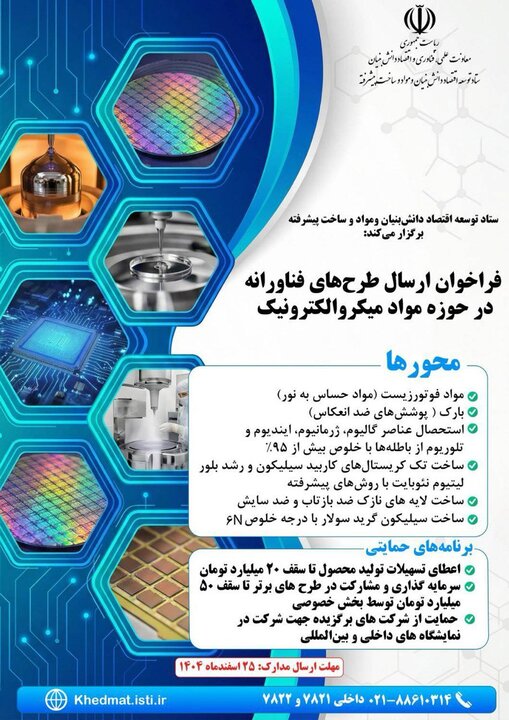 فراخوان معاونت علمی برای حمایت از شرکت‌های پیشرو در میکروالکترونیک
