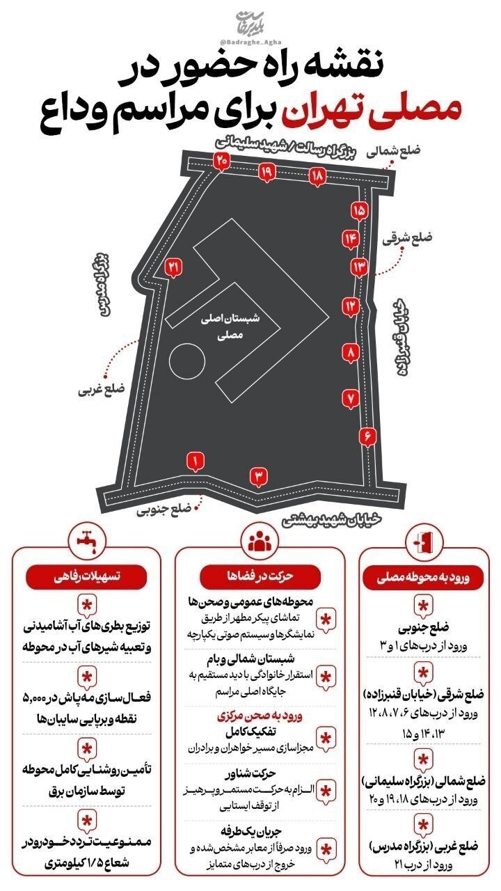 راهنمای حضور در مراسم وداع رهبر شهید / مسیرهای دسترسی به مصلای تهران اعلام شد + اینفوگرافیک راهنمای حضور در مراسم وداع رهبر شهید / مسیرهای دسترسی به مصلای تهران اعلام شد + اینفوگرافیک